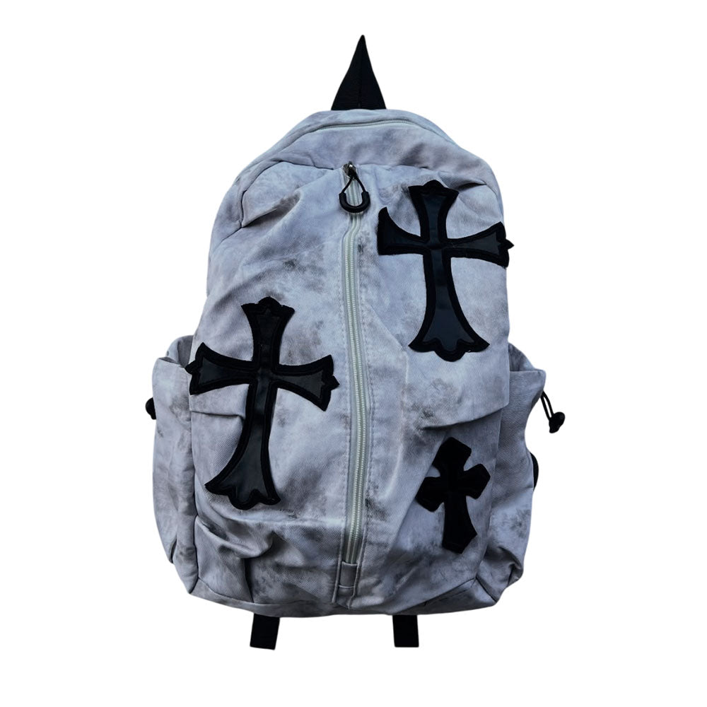 Acid Wash Chrome Cross Gothic Utility Backpack