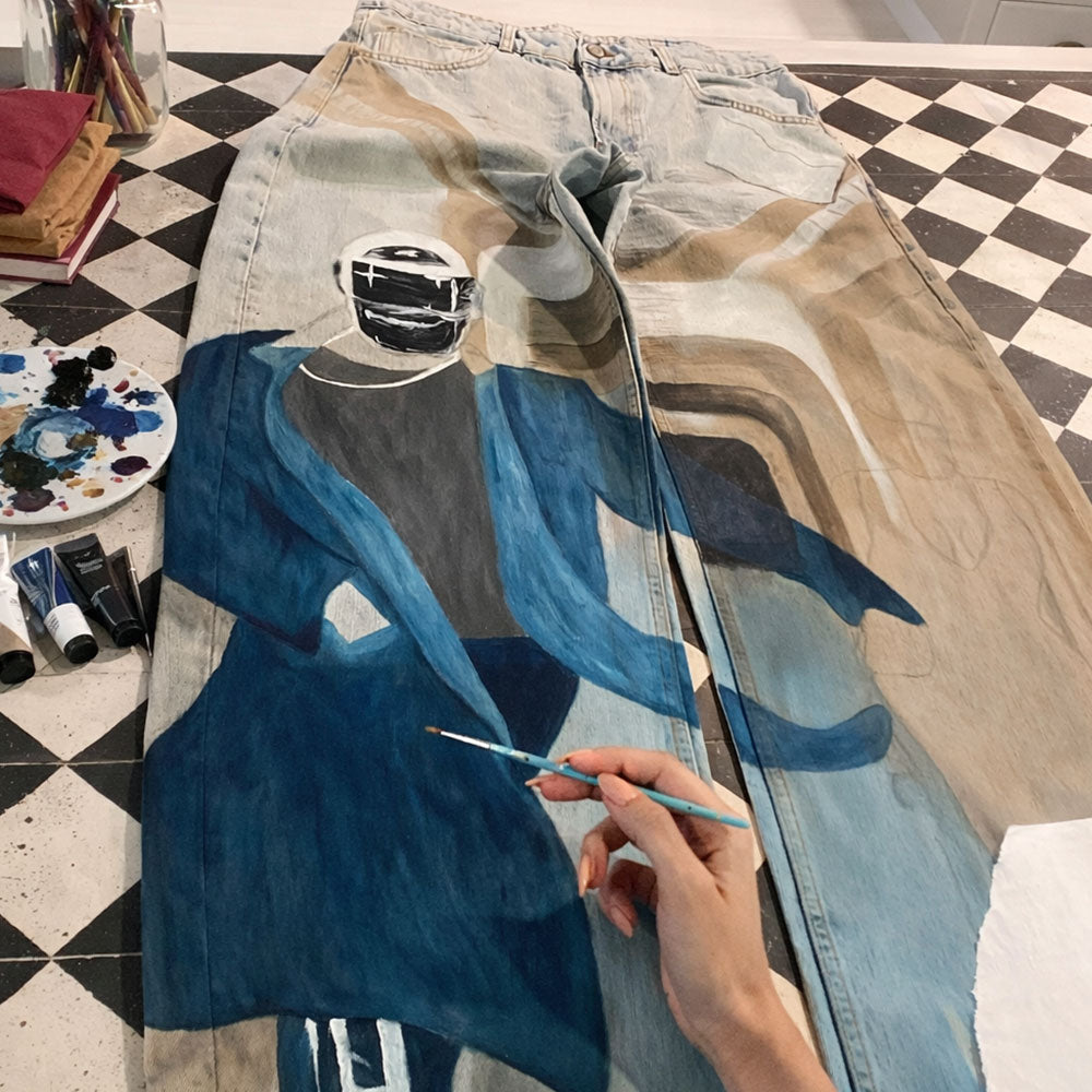 Cinematic Kayne Hand-Painted Custom Baggy Jeans