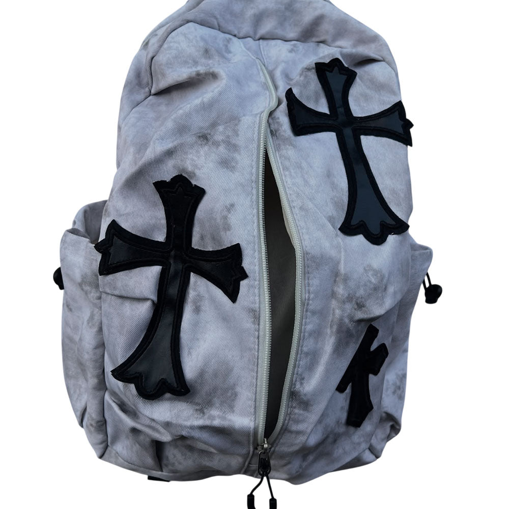 Acid Wash Chrome Cross Gothic Utility Backpack