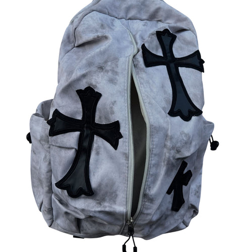 Acid Wash Chrome Cross Gothic Utility Backpack